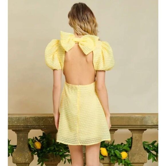 DREAM Sister Jane Sherbet Bow Mini Dress in Yellow size small - Picture 2 of 8